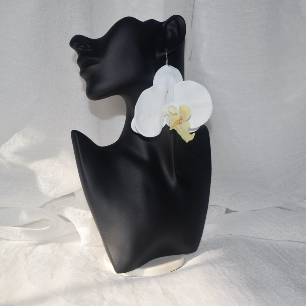 White Phalaenopsis Orchid True Touch Artificial Earrings.